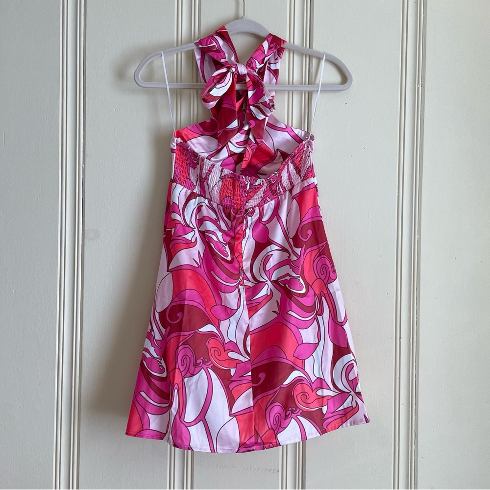 Hello Molly Pink and White Swirl Halter Mini Dress - Picture 5 of 5